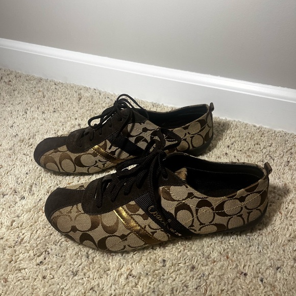 Coach Shoes - Coach Brown and Gold Patterned Sneakers